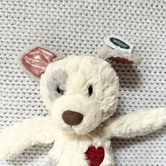 Mary Meyer NWT Beau Putty Puppy 37954 Red Heart Beige Fluffy Soft Toy Plush Dog - Picture 2 of 6